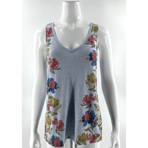 Lucky Brand Womens Tank Top Size Small Blue Pink Floral V Neck Sleeveless Tee - Picture 1 of 5